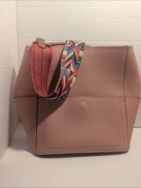 Women's Blush Pink Tote Bag with Colorful Strap